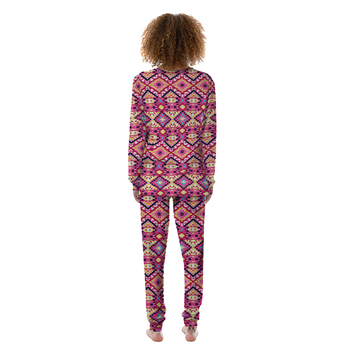 Geometric Ethnic Pink Aztec Print Pattern Women's Pajamas-grizzshop