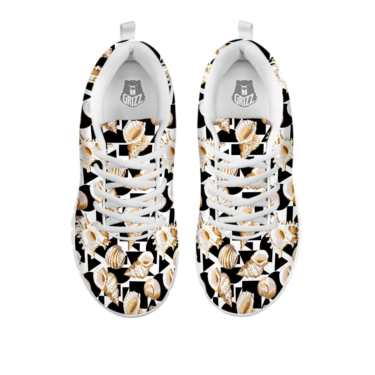Geometric Gold Sea Shell Print Pattern White Sneaker-grizzshop