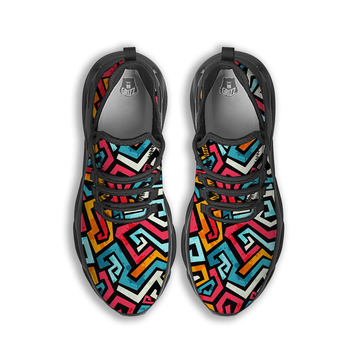 Geometric Graffiti Psychedelic Black Running Shoes-grizzshop