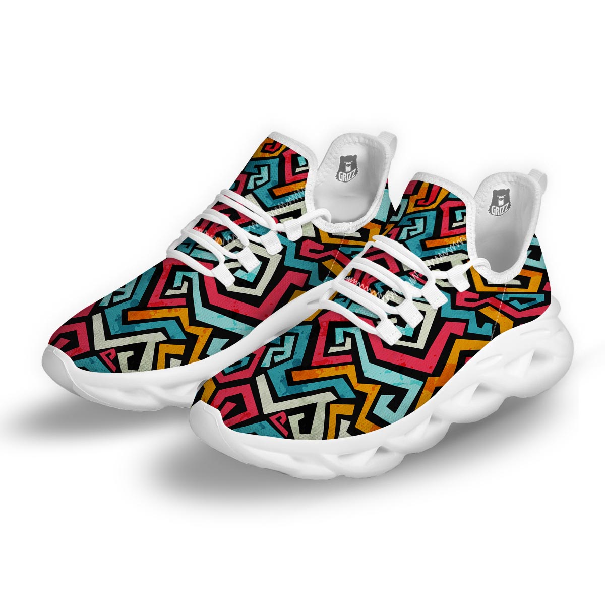 Geometric Graffiti Psychedelic White Running Shoes-grizzshop