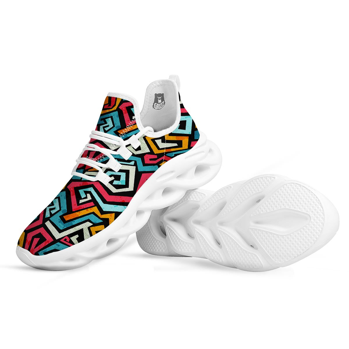 Geometric Graffiti Psychedelic White Running Shoes-grizzshop