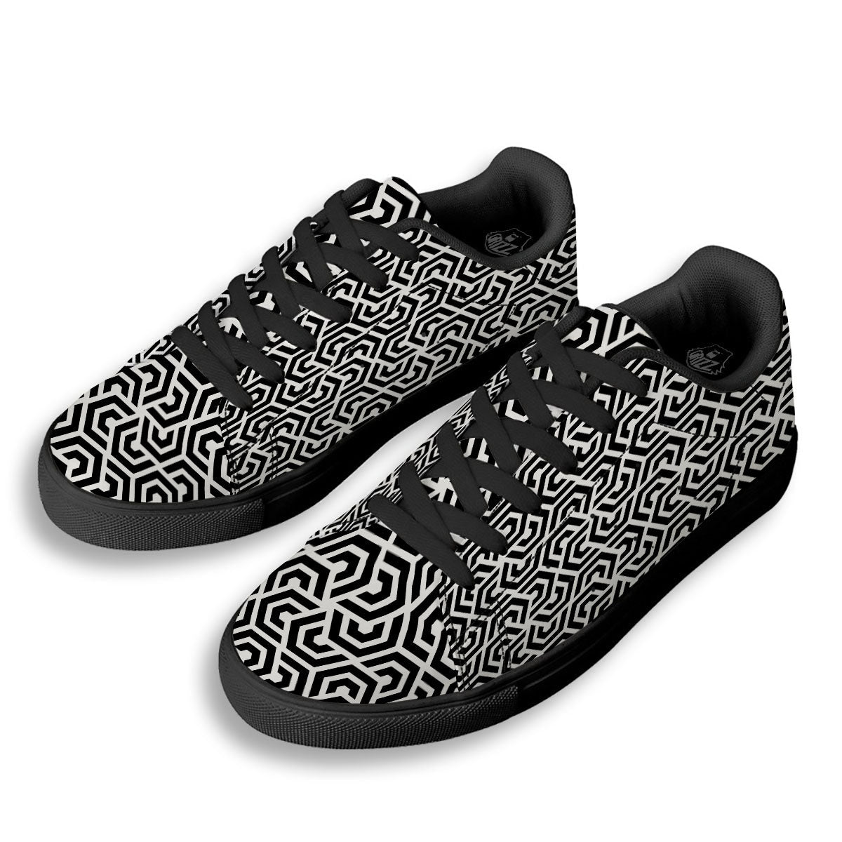 Geometric Hexagon Print Pattern Black Low Top Sneakers-grizzshop