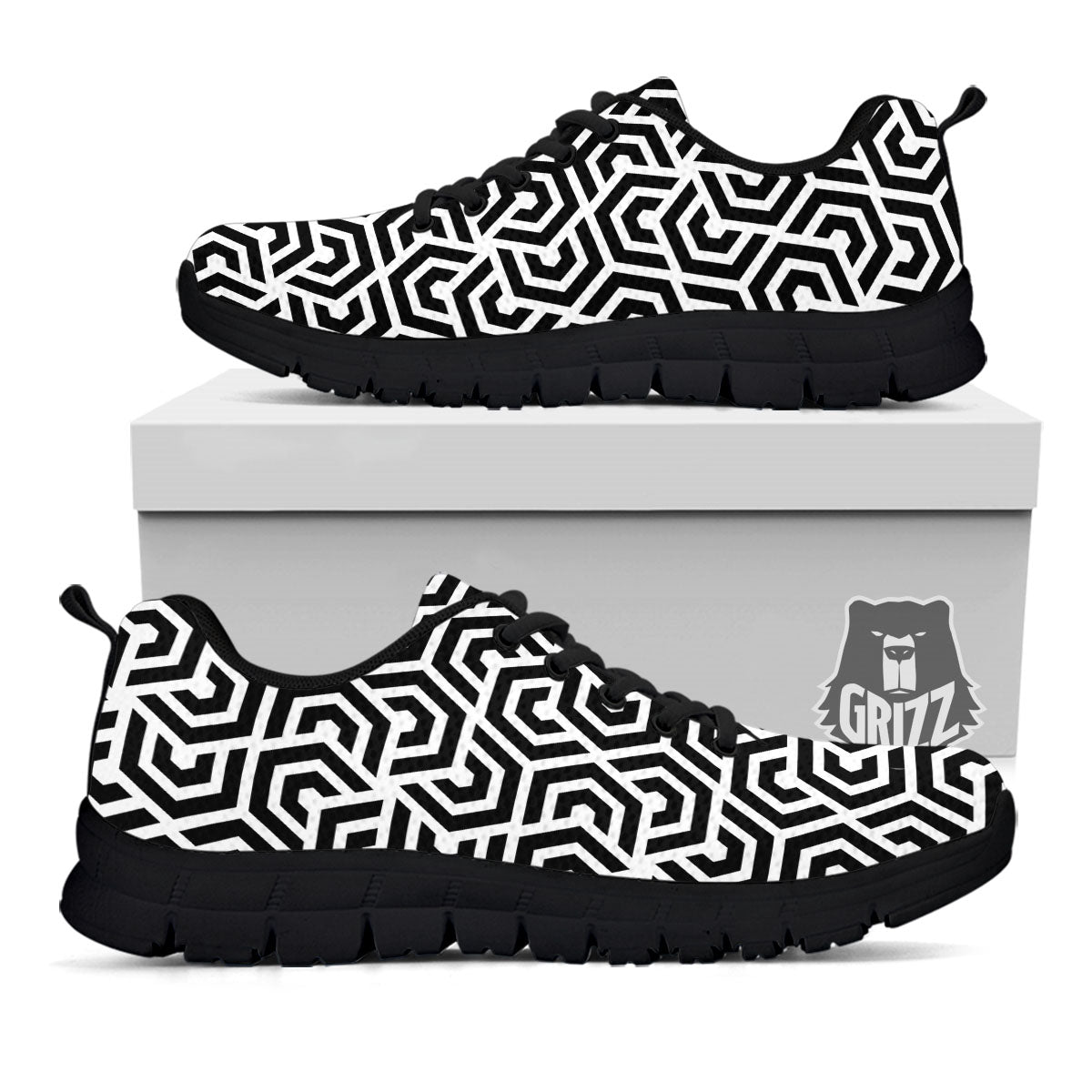 Geometric Hexagon Print Pattern Black Sneaker-grizzshop