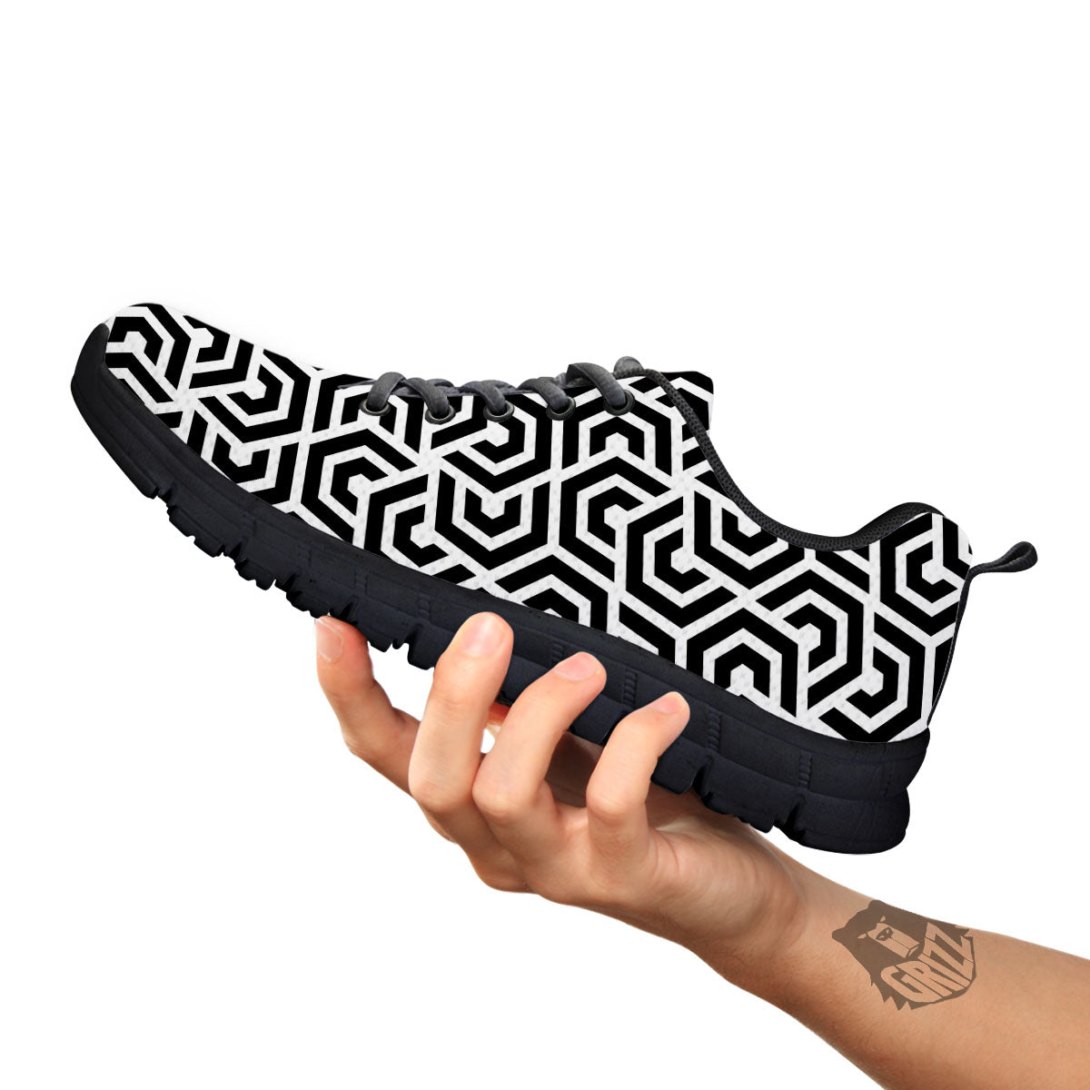 Geometric Hexagon Print Pattern Black Sneaker-grizzshop