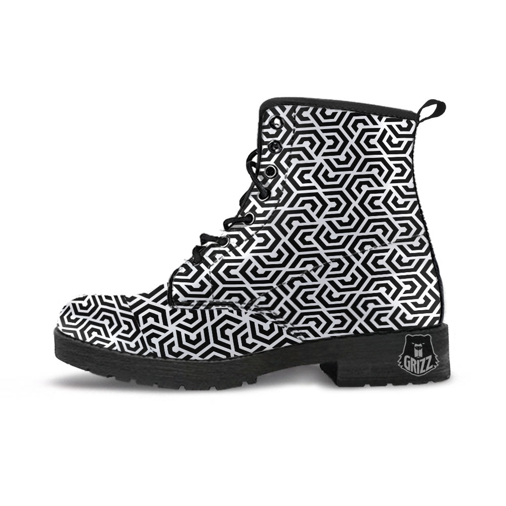 Geometric Hexagon Print Pattern Leather Boots-grizzshop