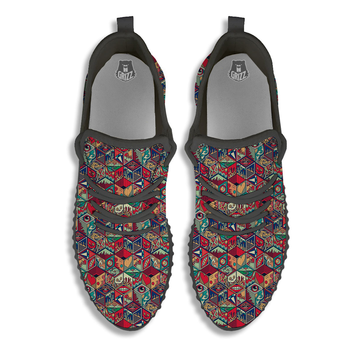 Geometric Hexagon Vintage Print Pattern Black Walking Shoes-grizzshop
