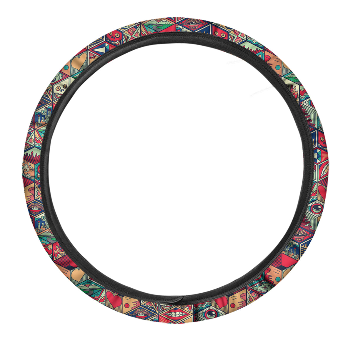 Geometric Hexagon Vintage Print Pattern Car Steering Wheel Cover-grizzshop