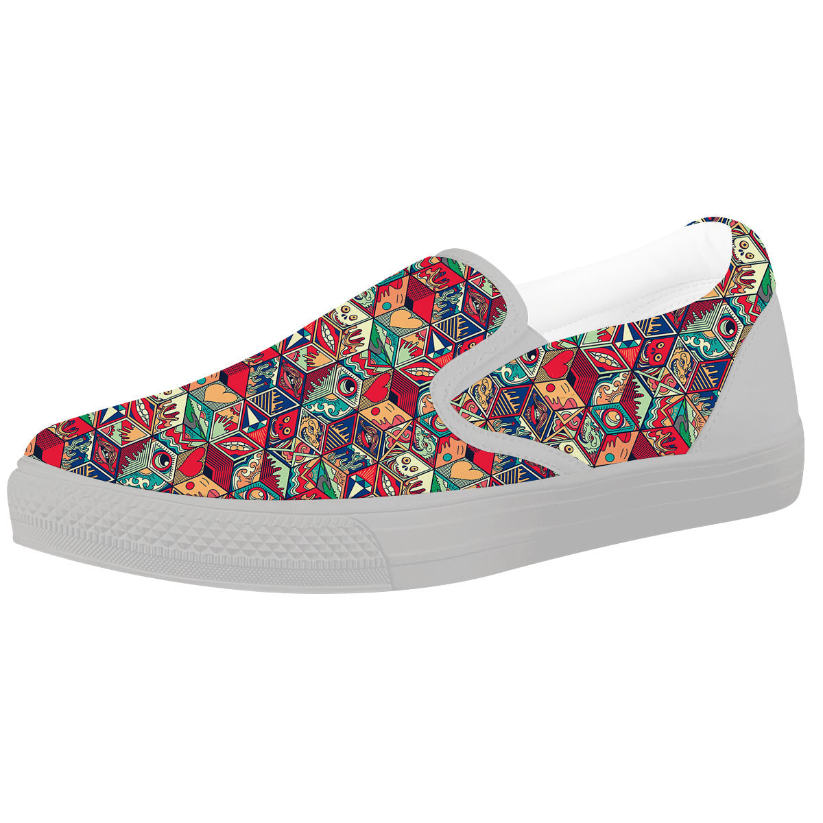 Geometric Hexagon Vintage Print Pattern White Slip On Shoes-grizzshop