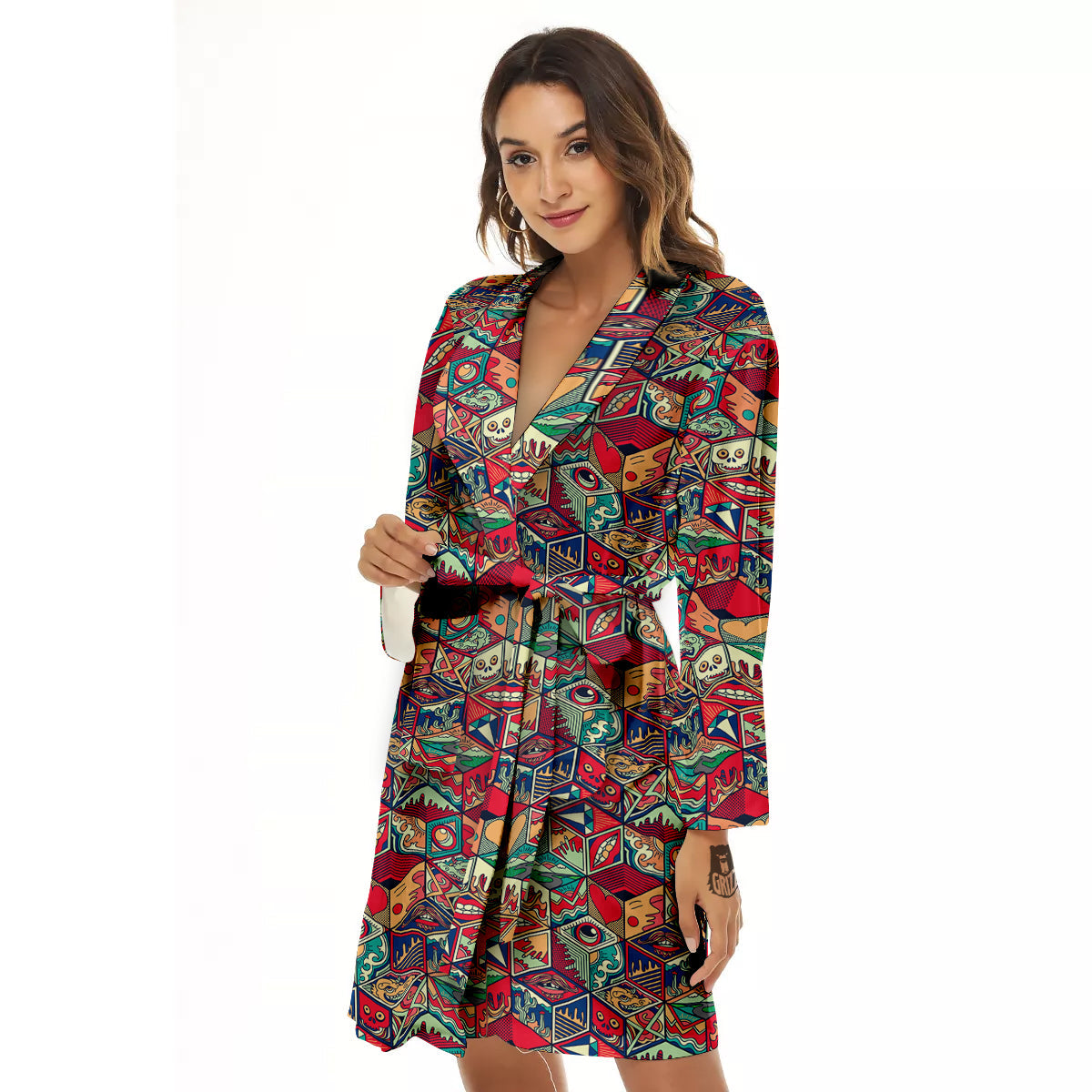 Geometric Hexagon Vintage Print Pattern Women's Robe-grizzshop