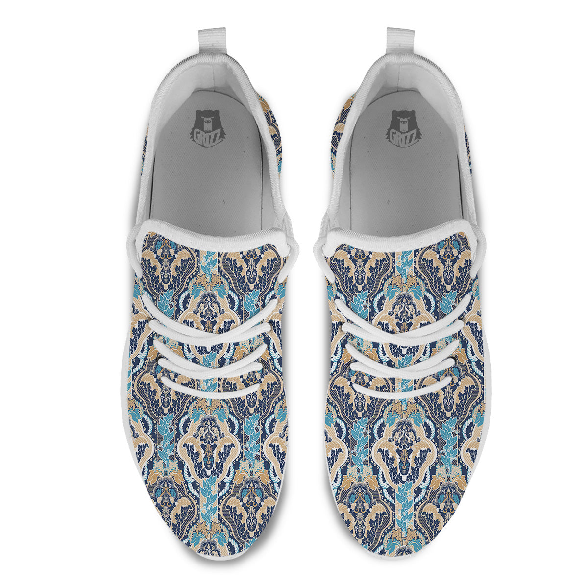Geometric Indian Ornamental Print Pattern White Athletic Shoes-grizzshop