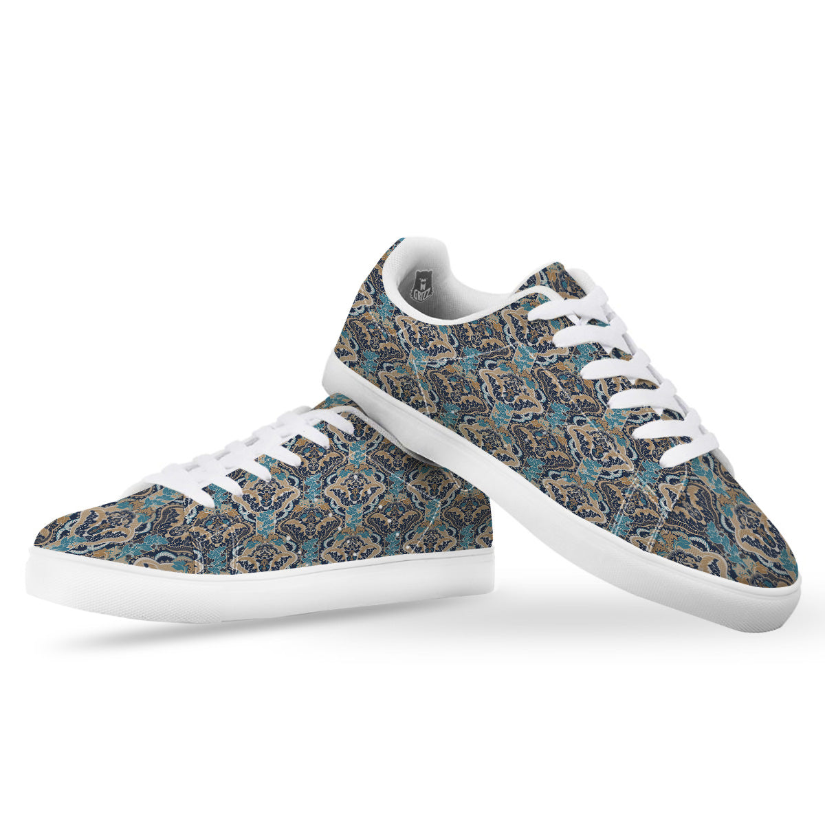 Geometric Indian Ornamental Print Pattern White Low Top Sneakers-grizzshop