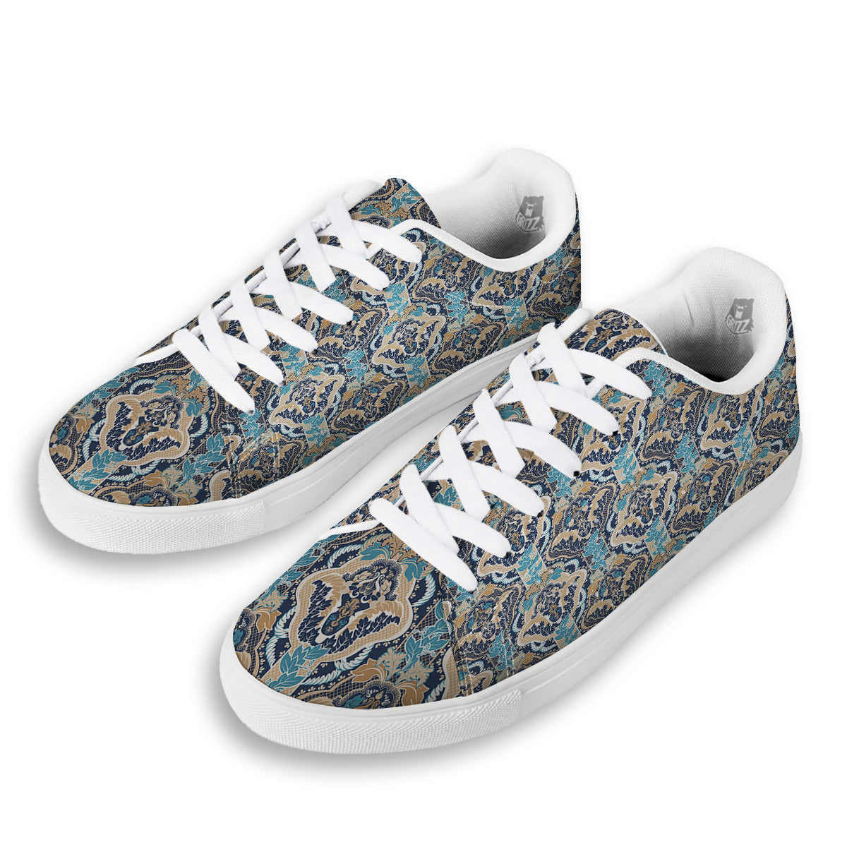 Geometric Indian Ornamental Print Pattern White Low Top Sneakers-grizzshop