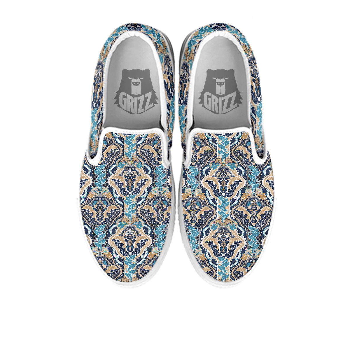 Geometric Indian Ornamental Print Pattern White Slip On Shoes-grizzshop