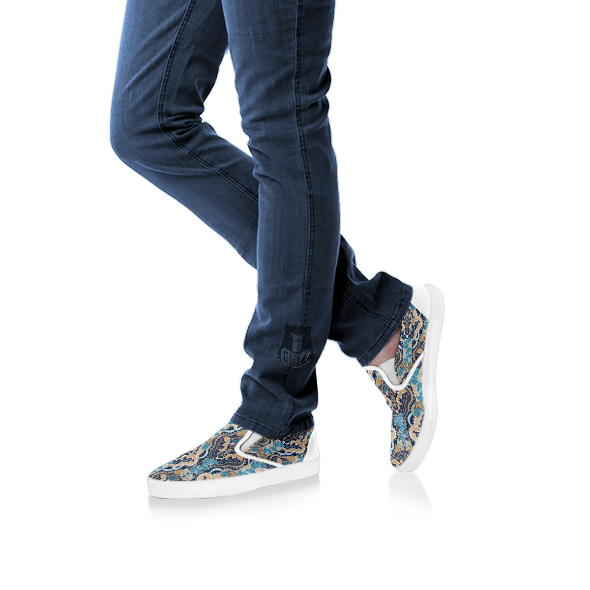 Geometric Indian Ornamental Print Pattern White Slip On Shoes-grizzshop