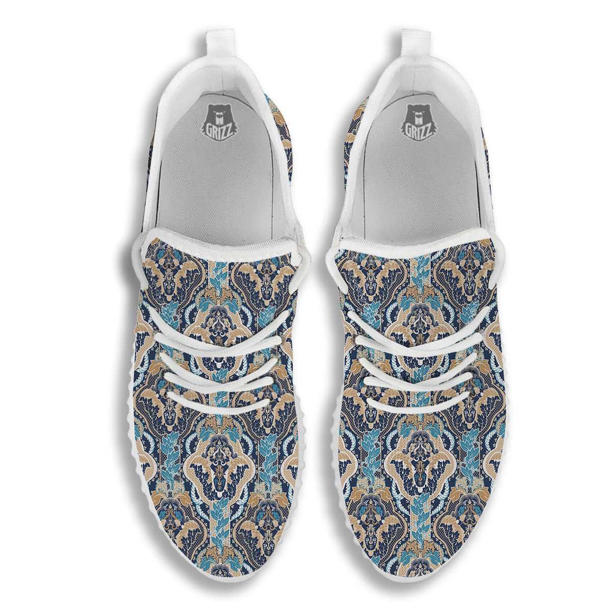 Geometric Indian Ornamental Print Pattern White Walking Shoes-grizzshop