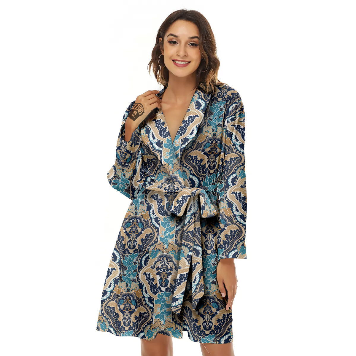 Geometric Indian Ornamental Print Pattern Women's Robe-grizzshop