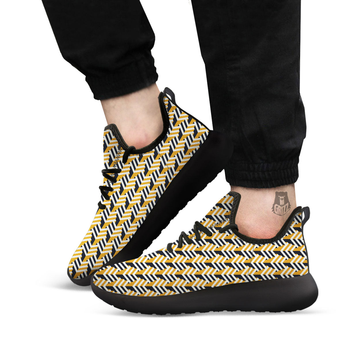 Geometric Isometric Print Pattern Black Athletic Shoes-grizzshop