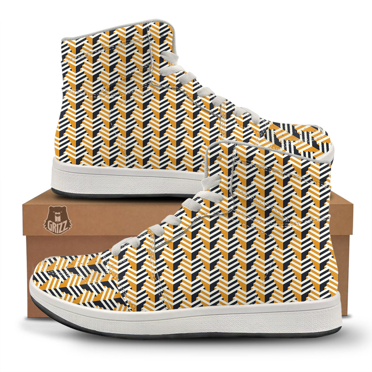 Geometric Isometric Print Pattern High Top Sneakers-grizzshop