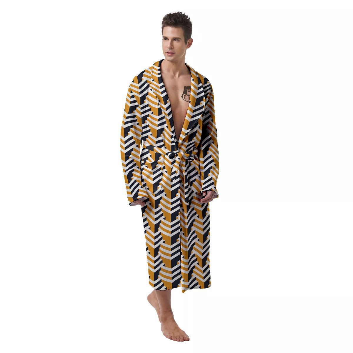 Geometric Isometric Print Pattern Men's Robe-grizzshop