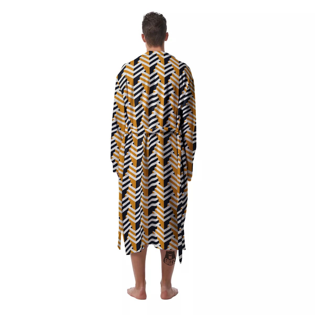 Geometric Isometric Print Pattern Men's Robe-grizzshop