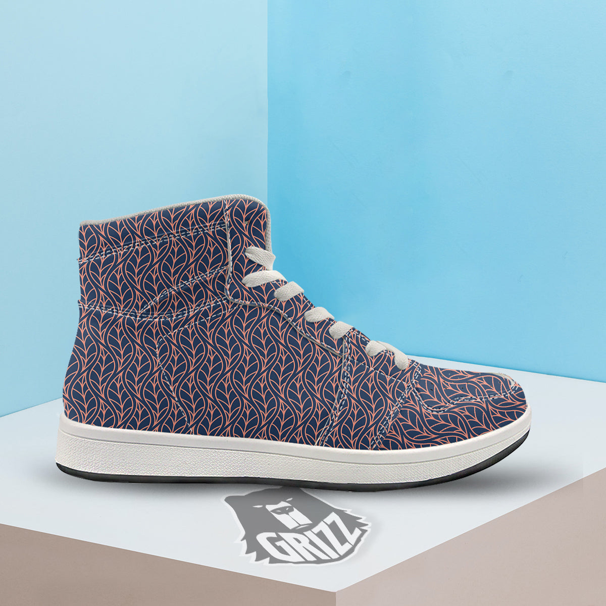 Geometric Leaf Vintage Print Pattern High Top Sneakers-grizzshop