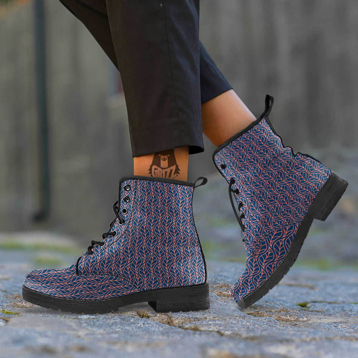 Geometric Leaf Vintage Print Pattern Leather Boots-grizzshop