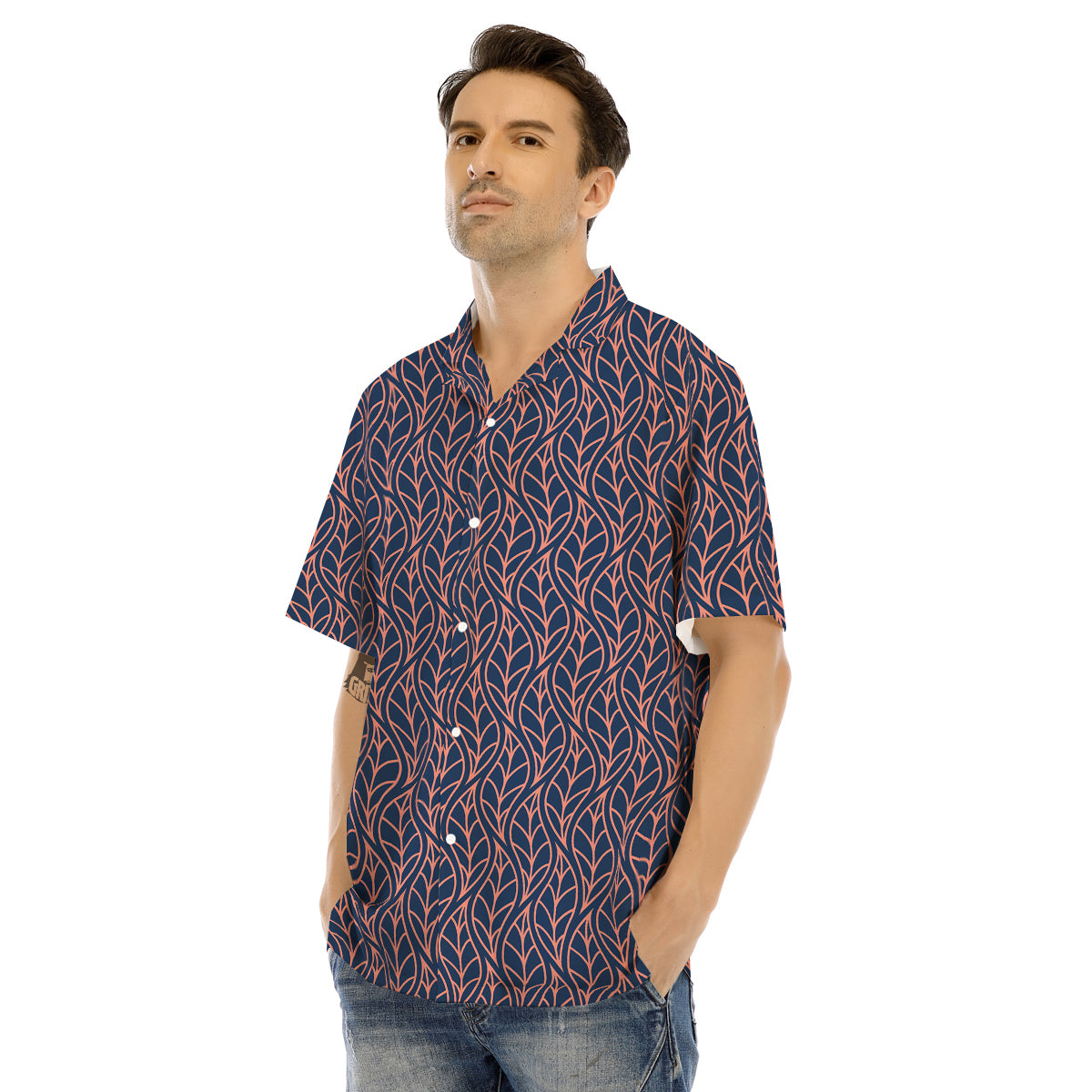 Geometric Leaf Vintage Print Pattern Men's Hawaiian Shirt-grizzshop
