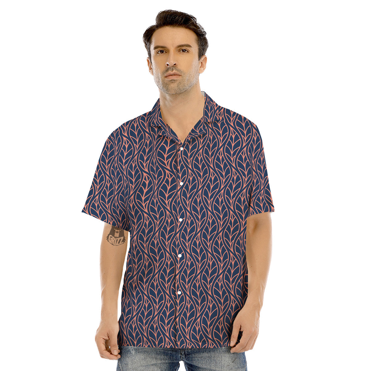 Geometric Leaf Vintage Print Pattern Men's Hawaiian Shirt-grizzshop