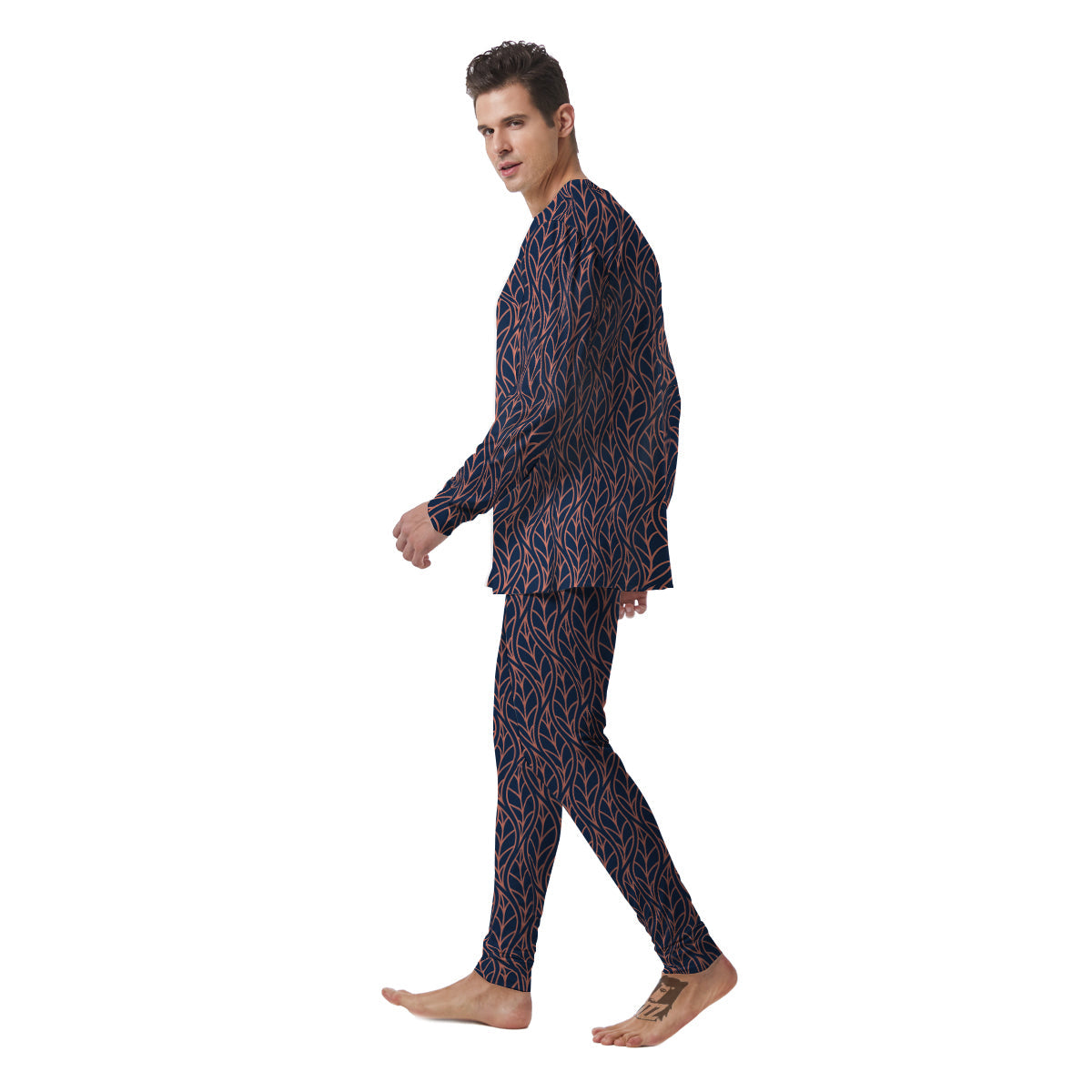 Geometric Leaf Vintage Print Pattern Men's Pajamas-grizzshop