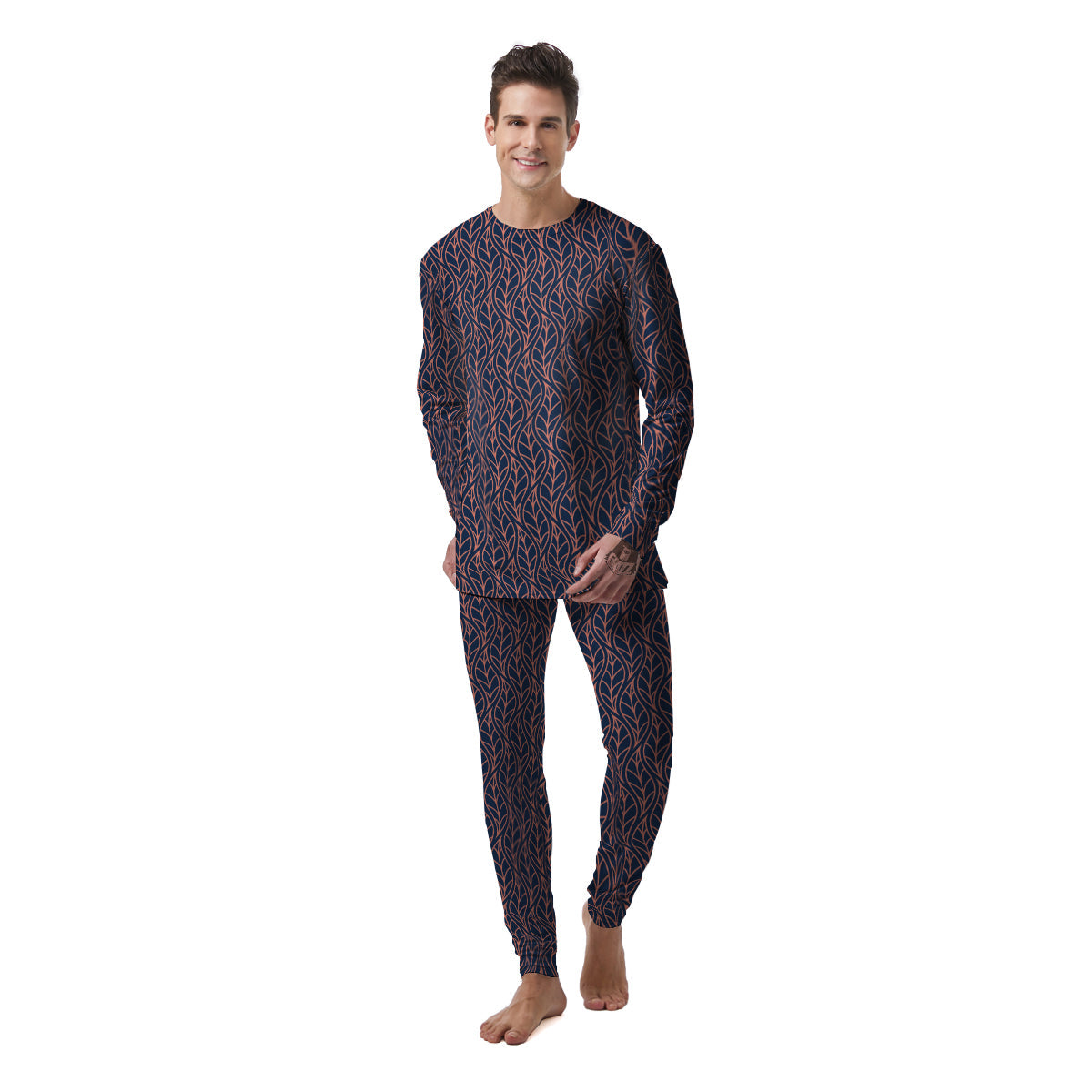 Geometric Leaf Vintage Print Pattern Men's Pajamas-grizzshop