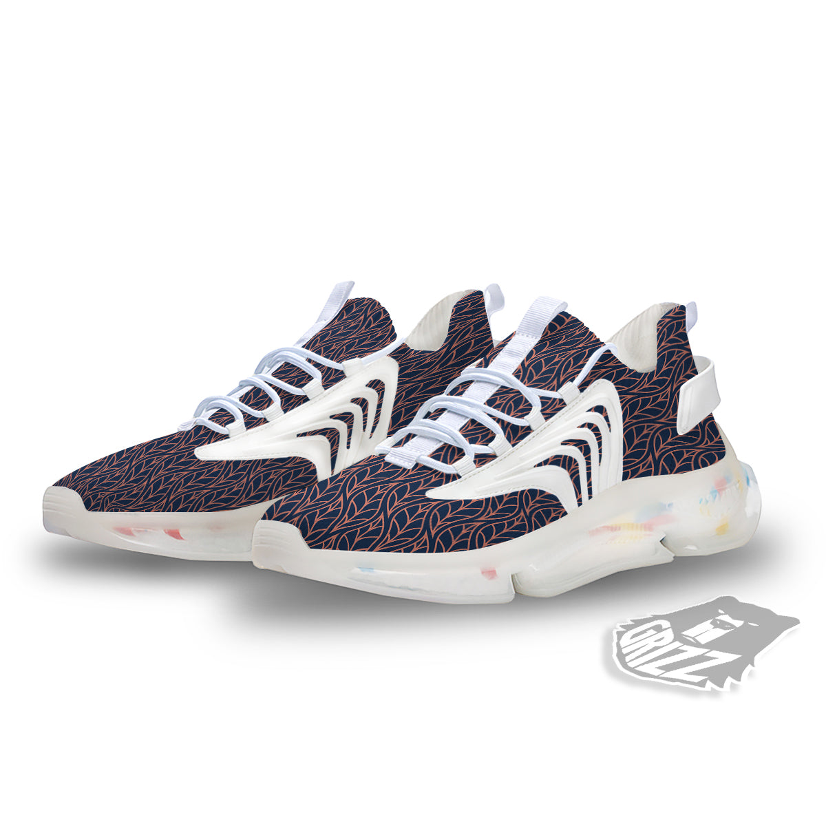 Geometric Leaf Vintage Print Pattern White Gym Shoes-grizzshop