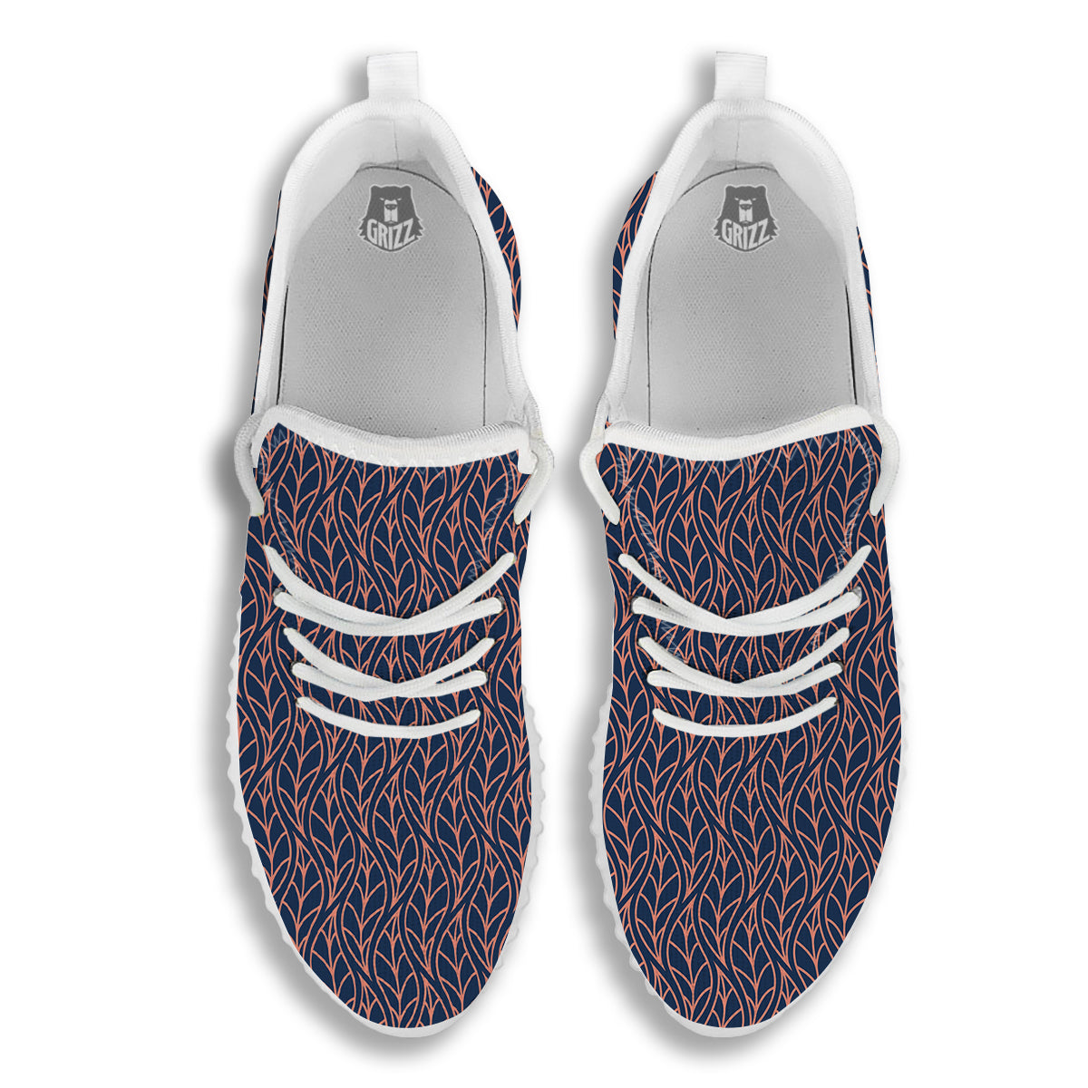 Geometric Leaf Vintage Print Pattern White Walking Shoes-grizzshop