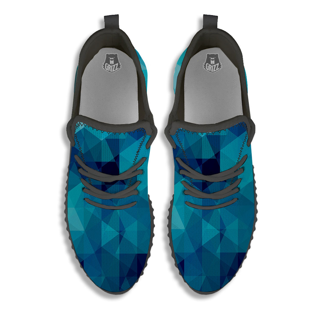 Geometric Mosaic Blue Print Black Walking Shoes-grizzshop