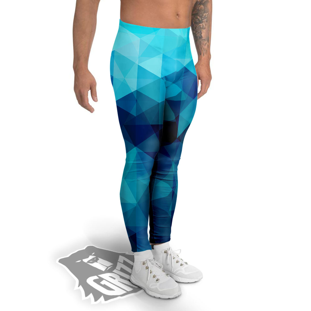 Geometric Mosaic Blue Print Men's Leggings-grizzshop