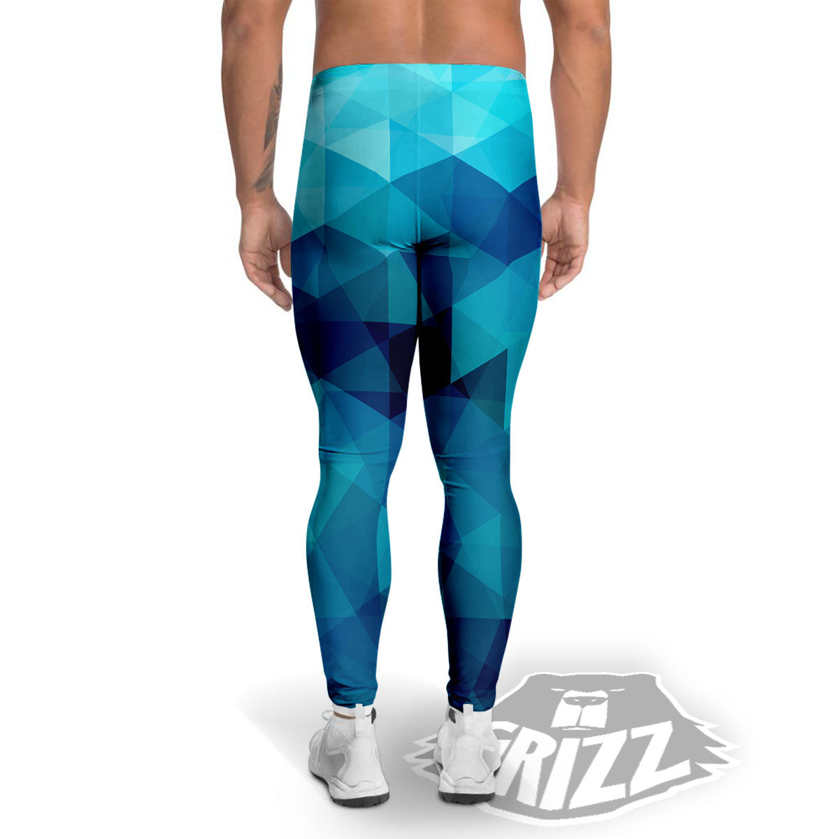Geometric Mosaic Blue Print Men's Leggings-grizzshop