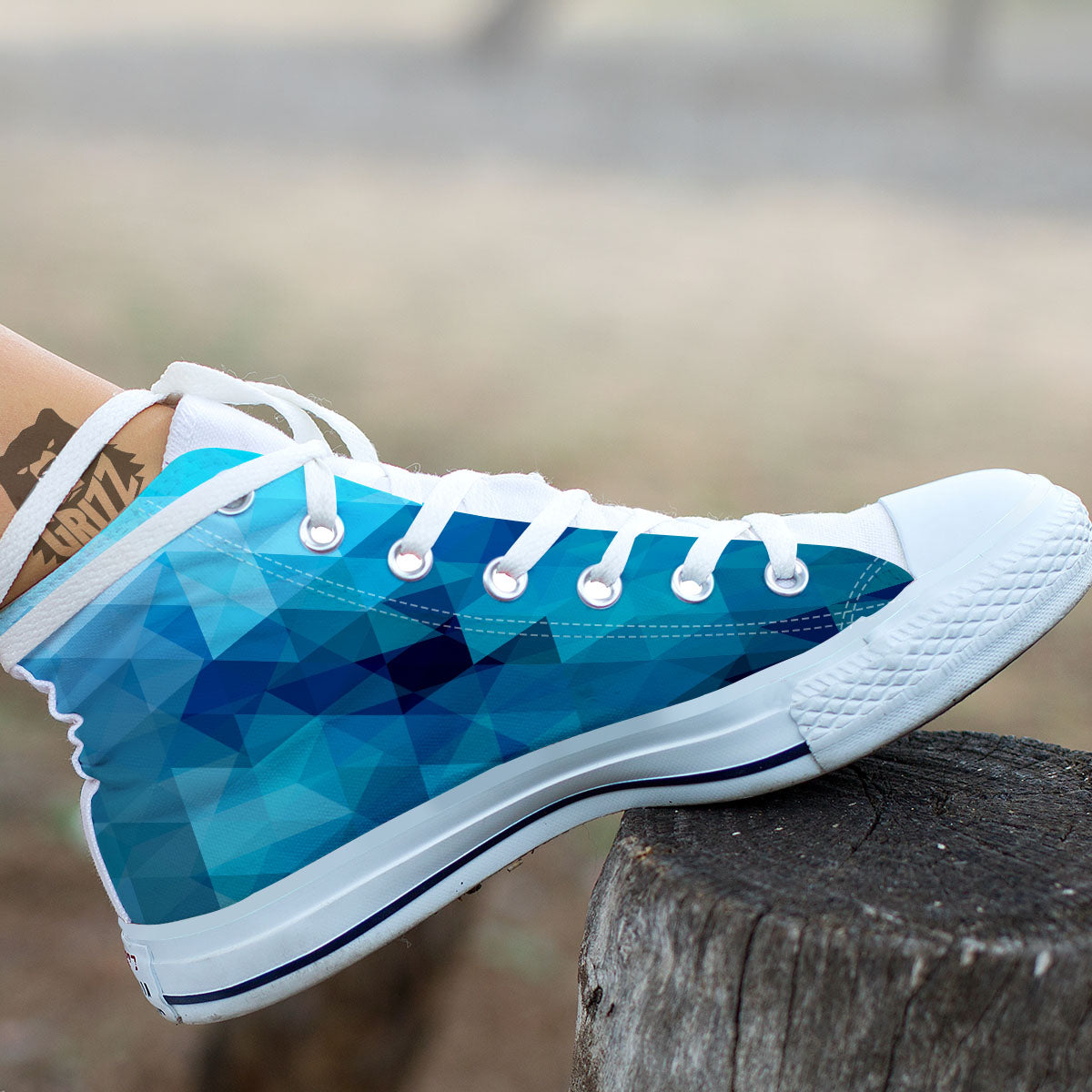 Geometric Mosaic Blue Print White High Top Shoes-grizzshop