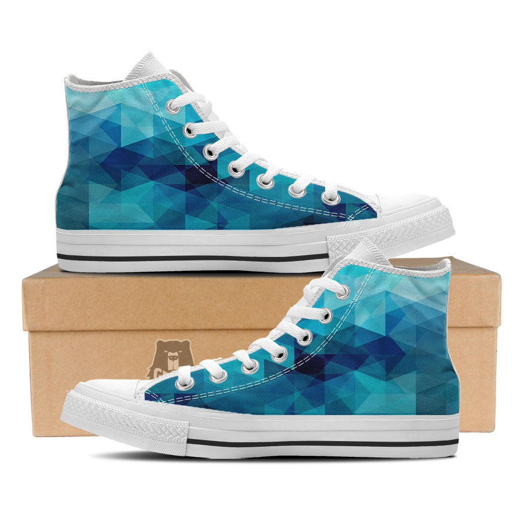 Geometric Mosaic Blue Print White High Top Shoes-grizzshop
