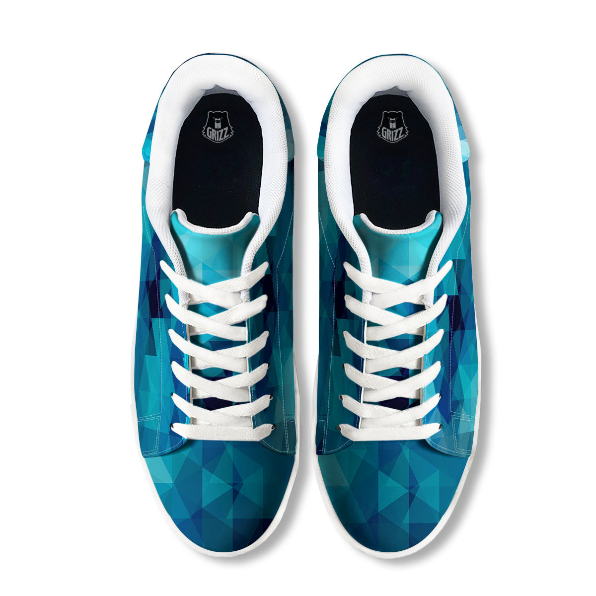 Geometric Mosaic Blue Print White Low Top Sneakers-grizzshop