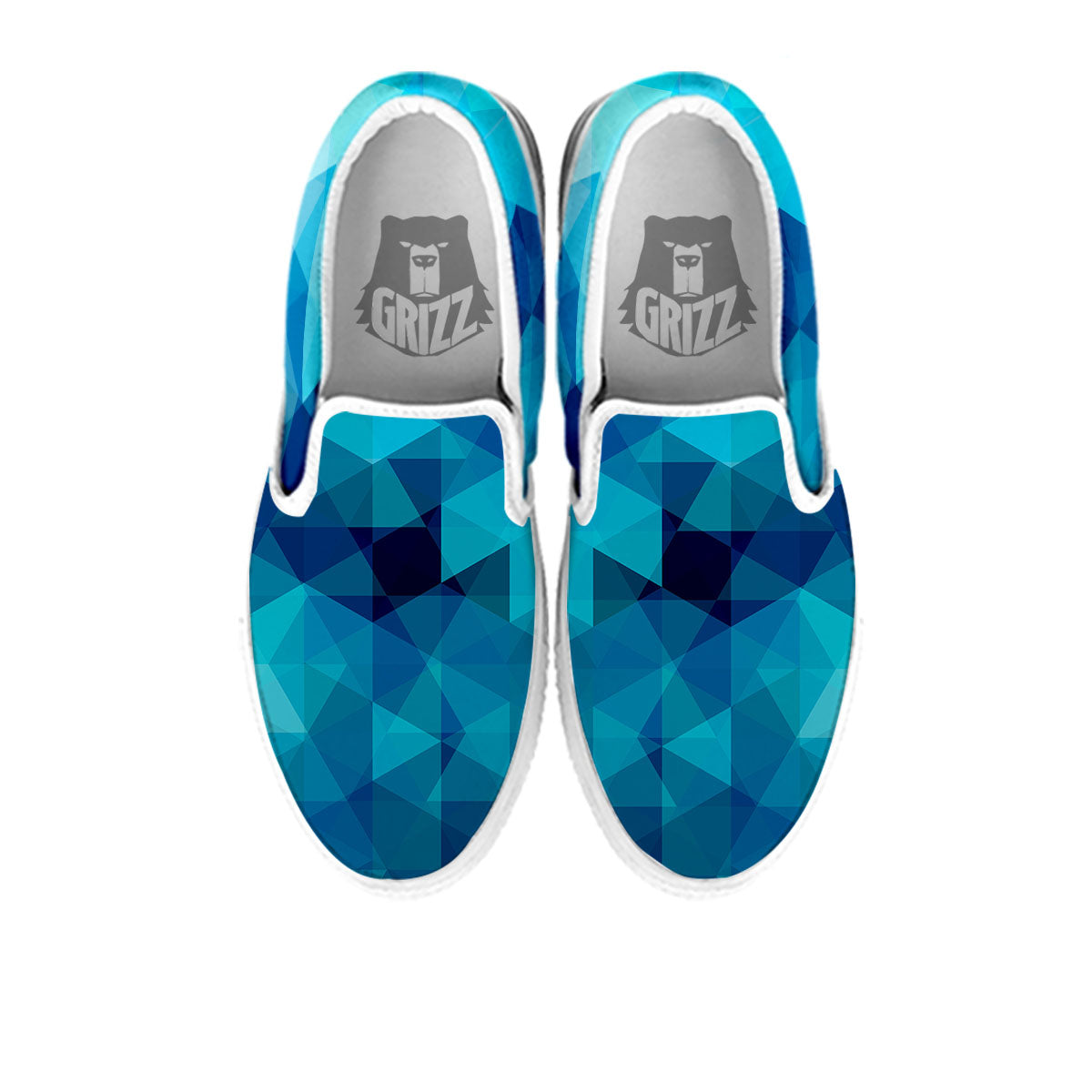 Geometric Mosaic Blue Print White Slip On Shoes-grizzshop
