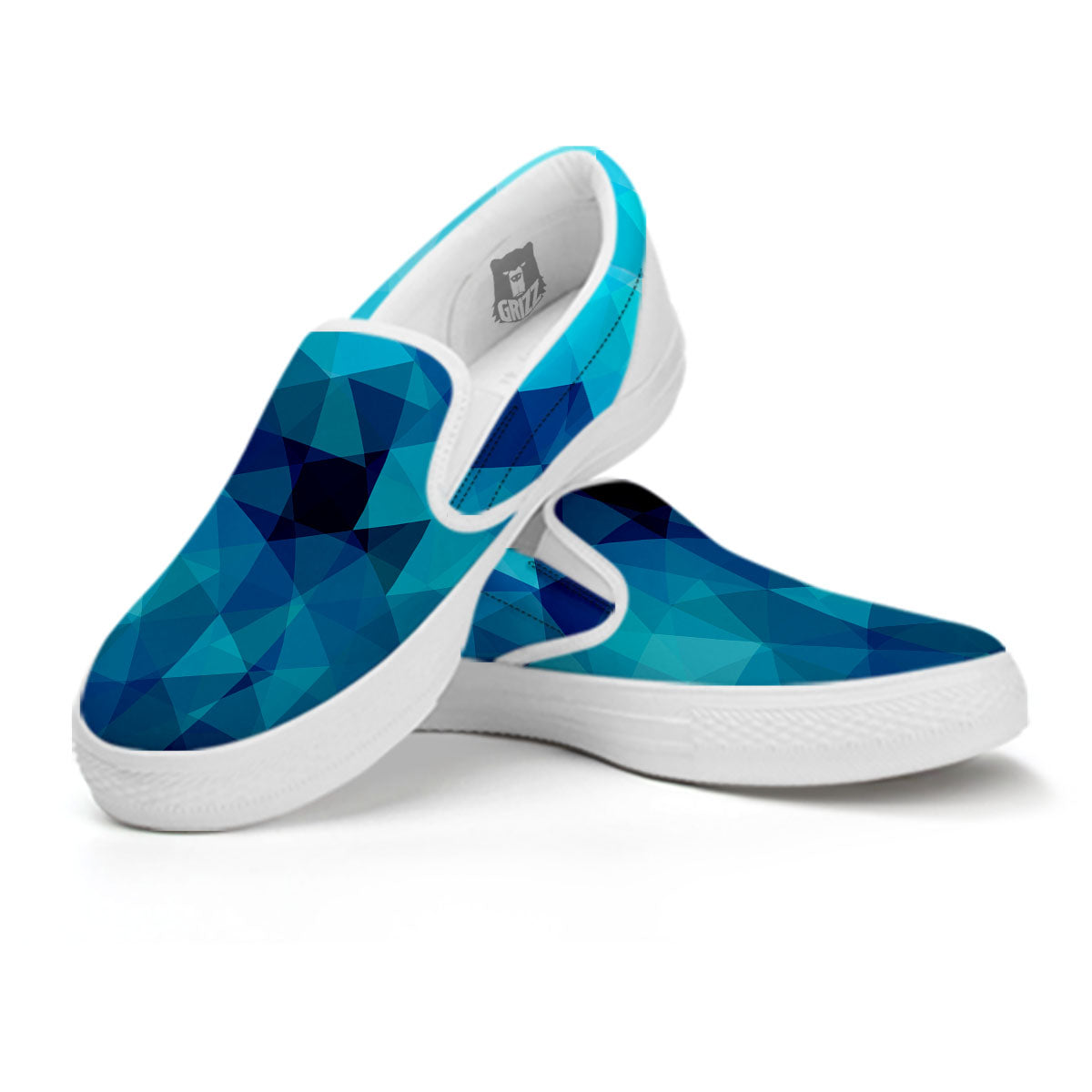 Geometric Mosaic Blue Print White Slip On Shoes-grizzshop