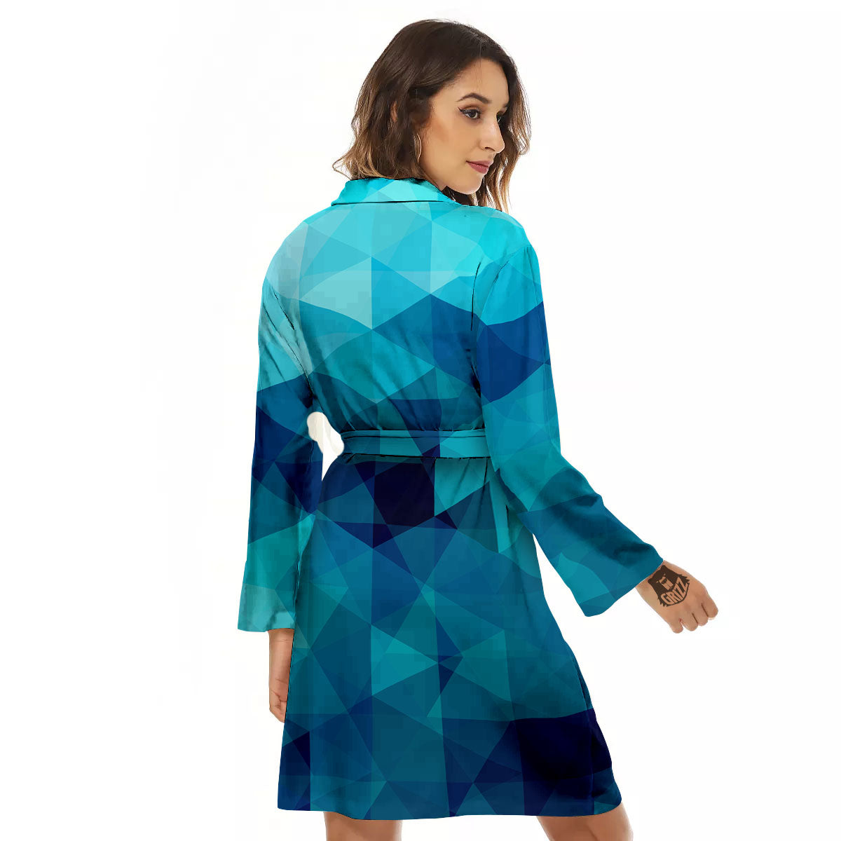 Geometric Mosaic Blue Print Women's Robe-grizzshop