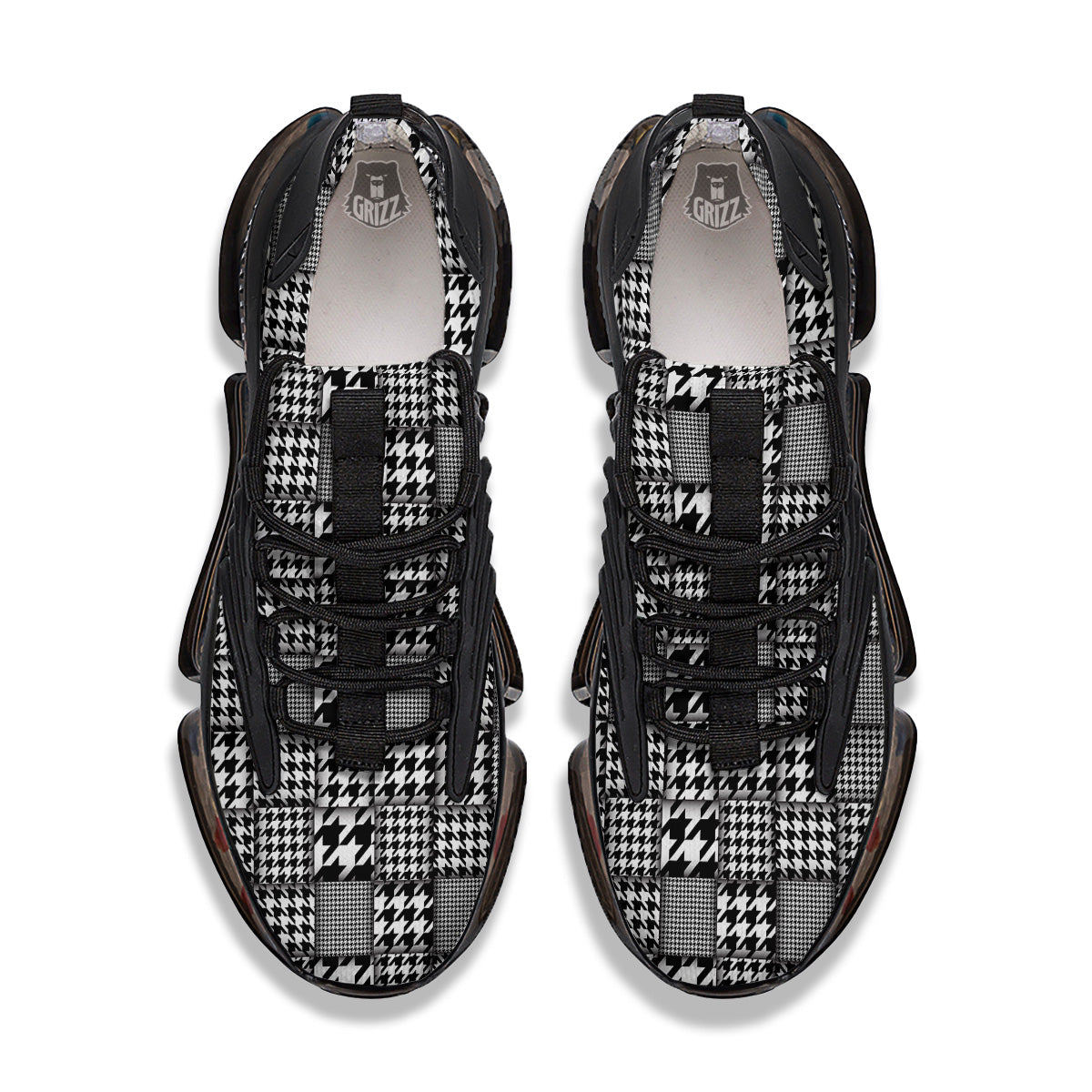 Geometric Patchwork Houndstooth Print Pattern Black Gym Shoes-grizzshop