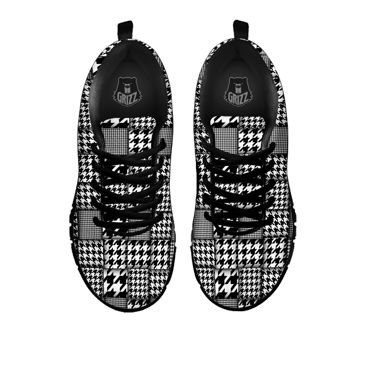 Geometric Patchwork Houndstooth Print Pattern Black Sneaker-grizzshop