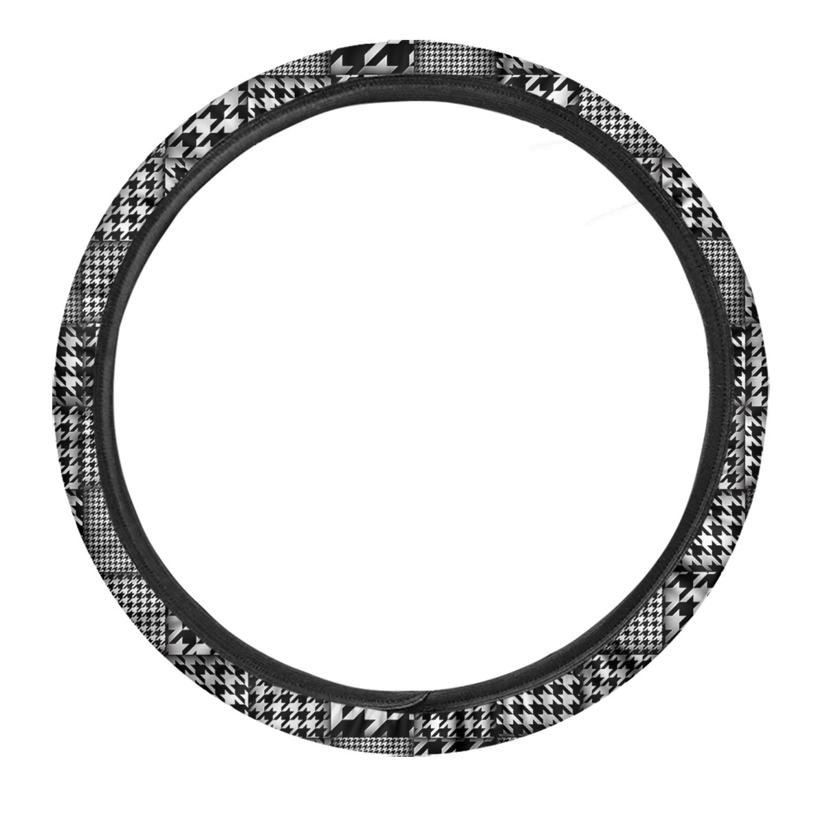Geometric Patchwork Houndstooth Print Pattern Car Steering Wheel Cover-grizzshop