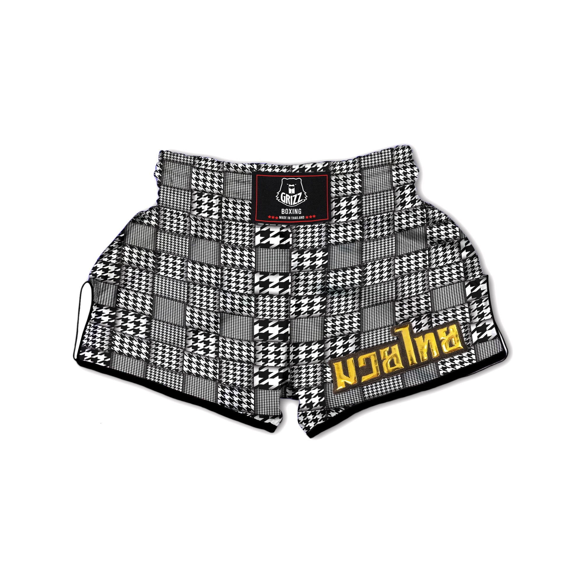 Geometric Patchwork Houndstooth Print Pattern Muay Thai Boxing Shorts-grizzshop