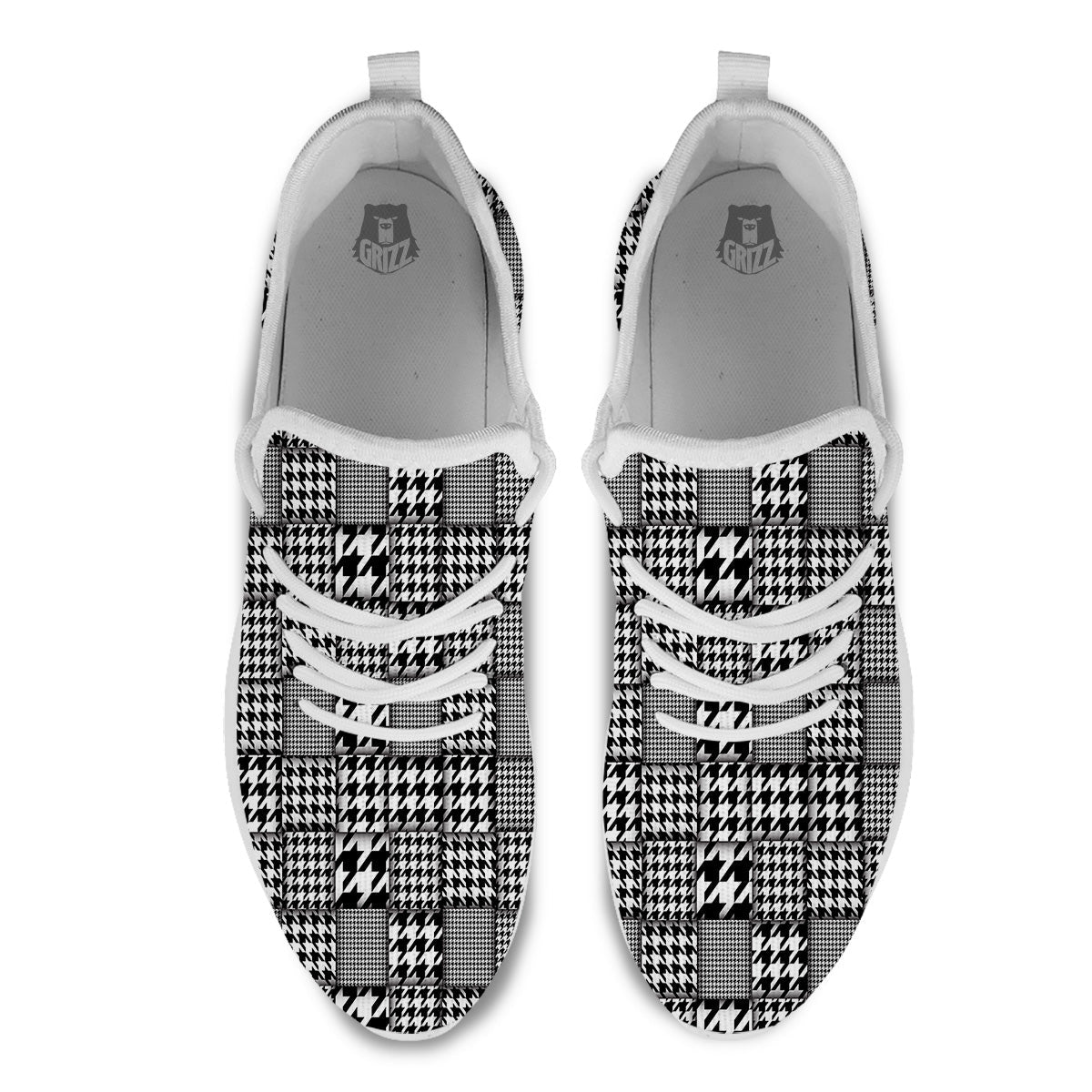 Geometric Patchwork Houndstooth Print Pattern White Athletic Shoes-grizzshop