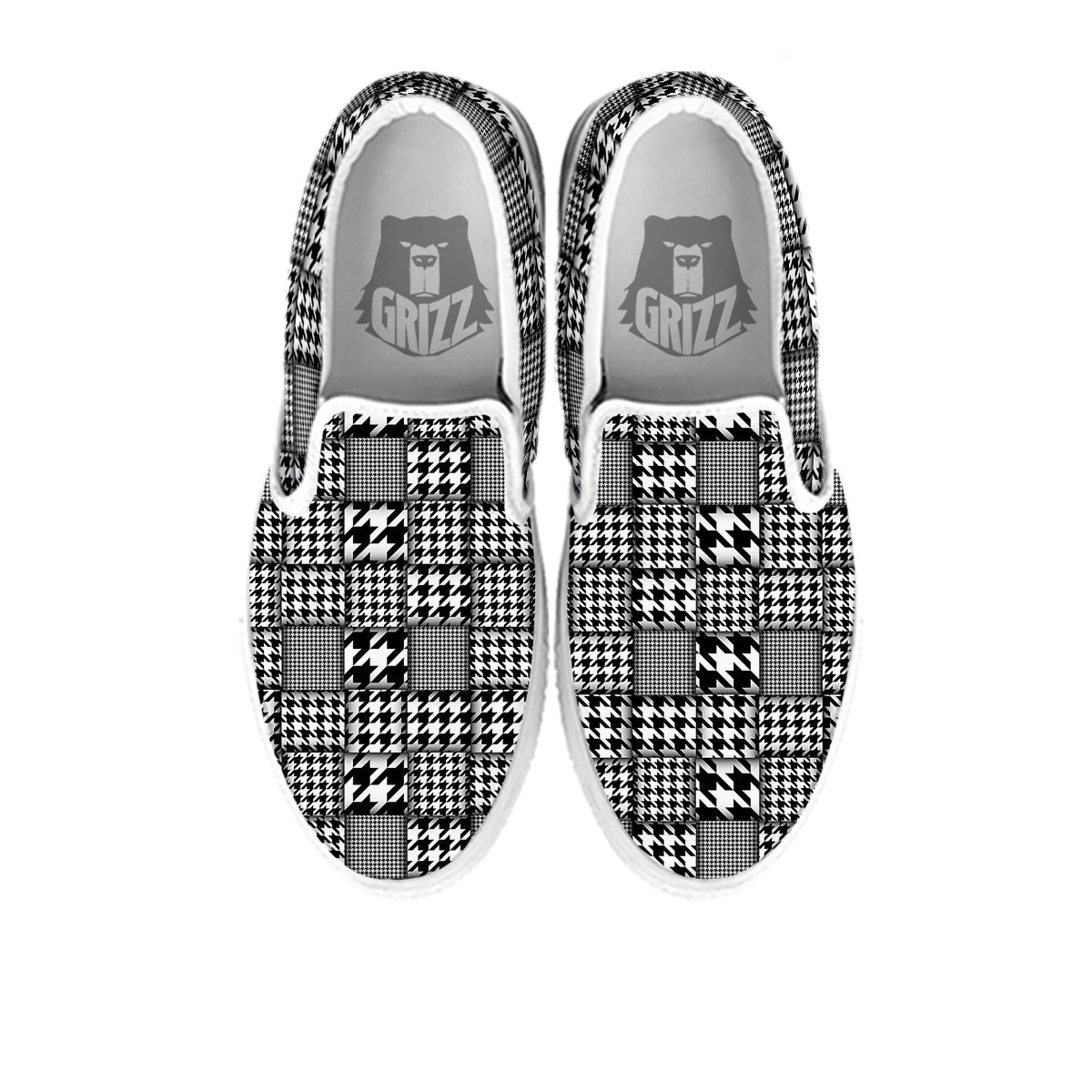 Geometric Patchwork Houndstooth Print Pattern White Slip On Shoes-grizzshop