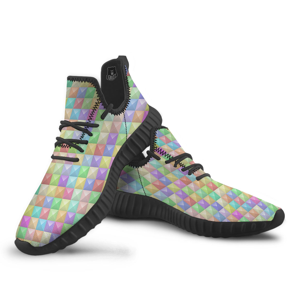 Geometric Polygonal Colorful Print Black Walking Shoes-grizzshop