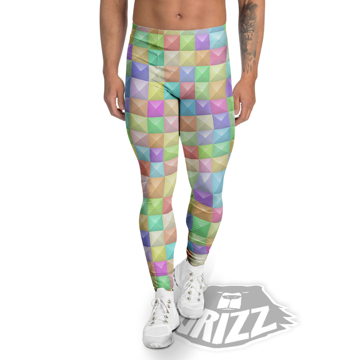 Geometric Polygonal Colorful Print Men's Leggings-grizzshop