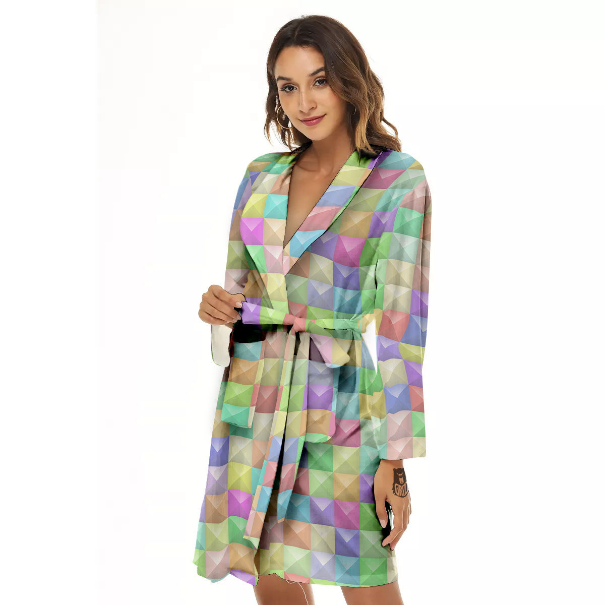 Geometric Polygonal Colorful Print Women's Robe-grizzshop